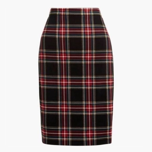 J. Crew Dresses & Skirts - J. Crew Red & Black Tartan Plaid Straight Pencil Skirt 8